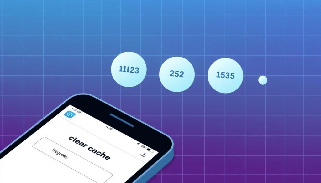 A stylized digital illustration depicting the frequency of clearing the Instagram cache. In the foreground, a smartphone screen displays the Instagram app interface, with a "Clear Cache" button prominently featured. The middle ground shows a series of circular cache icons representing the cache clearing frequency, with a gradient effect to suggest the passing of time. The background features a minimalist, low-poly grid pattern in shades of blue and purple, evoking a digital, technological aesthetic. The overall composition conveys the importance of regularly clearing the Instagram cache for optimal performance and user experience.