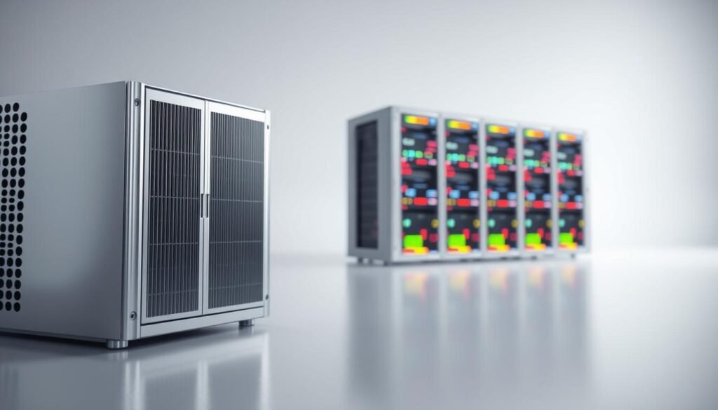 Striking contrast between cache and data, showcased in a meticulously detailed 3D render. In the foreground, a sleek, shiny cache server, its surfaces reflecting the crisp, clinical lighting. In the middle ground, a dynamic data storage array, its spinning disks and blinking LEDs conveying the constant flow of information. The background fades into a minimalist, futuristic setting, emphasizing the technological nature of the scene. The composition highlights the distinct roles and characteristics of cache and data, creating a visually compelling illustration of their differences.