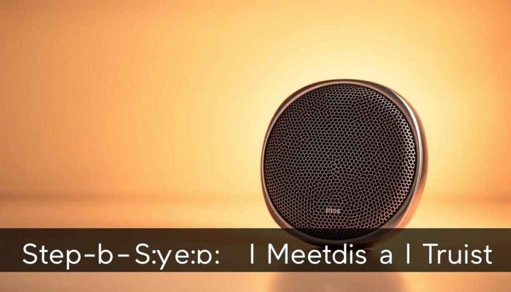 A close-up shot of a sleek and modern iPhone speaker, its metallic grille illuminated by warm, diffused lighting that casts a soft, ambient glow. The speaker sits prominently on a clean, minimalist surface, surrounded by a subtle, blurred background that emphasizes its central focus. The image conveys a sense of simplicity and attention to detail, perfectly capturing the essence of the subject and complementing the "How to Clean iPhone Speaker: Step-by-Step Methods I Trust" section title.