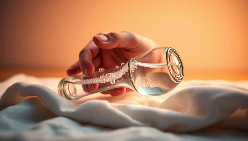 A person's hands carefully holding a glass weed pipe, gently swishing it with clear, bubbling isopropyl alcohol to thoroughly clean the interior surfaces. The pipe rests on a soft, white cloth, illuminated by warm, indirect lighting that casts a serene, contemplative atmosphere. The background fades into a blurred, neutral tone, keeping the focus on the precise, methodical cleaning process. The image conveys a sense of ritual and attention to detail in maintaining one's smoking equipment for a fresh, uncompromised experience. A person's hands carefully holding a glass weed pipe, gently swishing it with clear, bubbling isopropyl alcohol to thoroughly clean the interior surfaces. The pipe rests on a soft, white cloth, illuminated by warm, indirect lighting that casts a serene, contemplative atmosphere. The background fades into a blurred, neutral tone, keeping the focus on the precise, methodical cleaning process. The image conveys a sense of ritual and attention to detail in maintaining one's smoking equipment for a fresh, uncompromised experience.