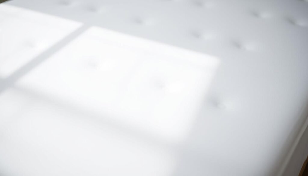 A pristine white mattress protector covers the surface, its smooth texture and crisp edges inviting. The protector, made of a breathable and waterproof material, lies atop the mattress, ready to shield it from any spills or accidents. Soft, diffused lighting illuminates the scene, casting a serene and calming atmosphere. The camera captures the protector in a close-up, emphasizing its ability to safeguard the mattress and maintain its cleanliness. The overall composition conveys a sense of security and protection, perfectly complementing the article's focus on keeping the mattress in optimal condition.